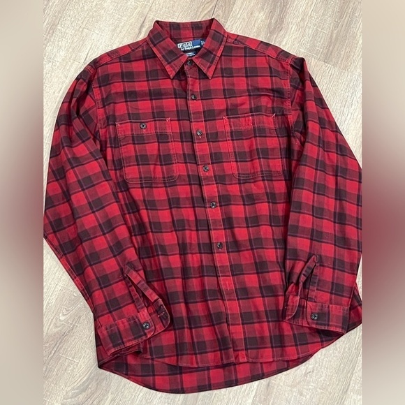 Polo Ralph Lauren Large Farrell Cotton Red Plaid Work Shirt Outdoor Bushcraft - Picture 1 of 7